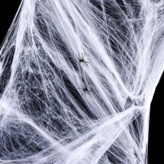 2 Pack Stretchable Spider Web + 2 Fake Spiders Halloween Party Decor Cobweb Prop