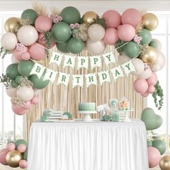 Pink and Sage Green Birthday Decorations with Light Pink Sage Green Sand White
