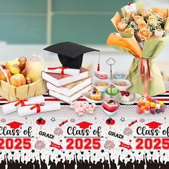 Graduation Decorations Class of 2025 Tablecloth – 3 Pcs Plastic Congrats Grad Ta