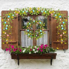 5.9FT Artificial Easter Egg Garland Eggs with Colorful Berries Greenery Leaves R