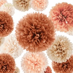 16 PCS Earth Tone Brown Tissue Paper Pom Poms For Fall Wedding Party Decor