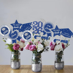 Graduation Decorations for Class of 2026-30Pcs Glitter Blue Silver Graduation Ta