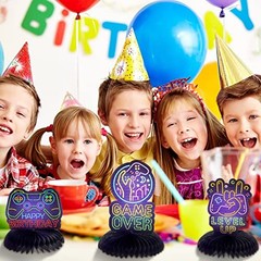 9 Pcs Neon Video Game Party Decorations Supplies Neon Video Game Honeycomb
