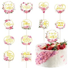 12 Pcs Happy Mothers Day Cupcake Topper, Flower Gold Foil Shape Mother’s Day …