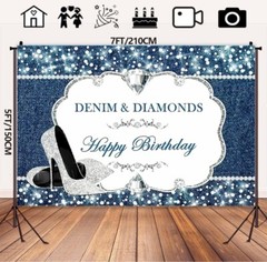 Denim & Diamonds Backdrop Background Birthday Party Decoration 7x5ft