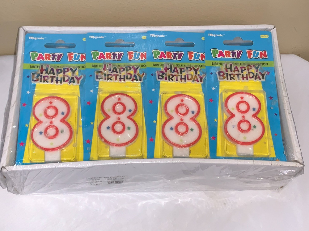 BIRTHDATE CANDLE & DECORATION PARTY FUN #8 QUANTITY OF 24 PCS SEALED