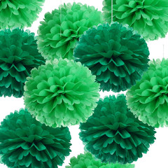 14″ Green Tissue Pom Poms Kit DIY Decorative Paper Flowers Ball for Birthday Par