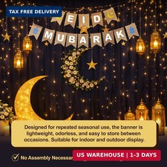 Mandala Crafts Burlap Eid Mubarak Banner – Rustic Islamic Eid al-Fitr Decoration
