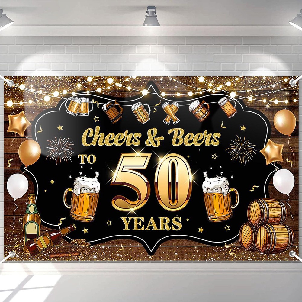 Cheers to 50 Years Backdrop Banner, Happy 50Th Birthday Decorations for Men Wome