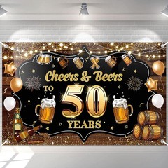 Cheers to 50 Years Backdrop Banner, Happy 50Th Birthday Decorations for Men Wome