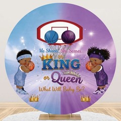 Round Basketball Gender Reveal Backdrop Background King or Queen Baby Shower