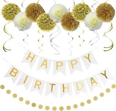 Happy Birthday Decorations Pack of 20, Pom Pom Tissue Swirl Garland Banner
