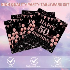 40Pcs 50th Birthday Decorations for Women Vintage Black Rose Gold 6.5,