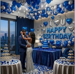 Romantic Birthday Decorations for Men Balloons Rose Petals Foil Banner