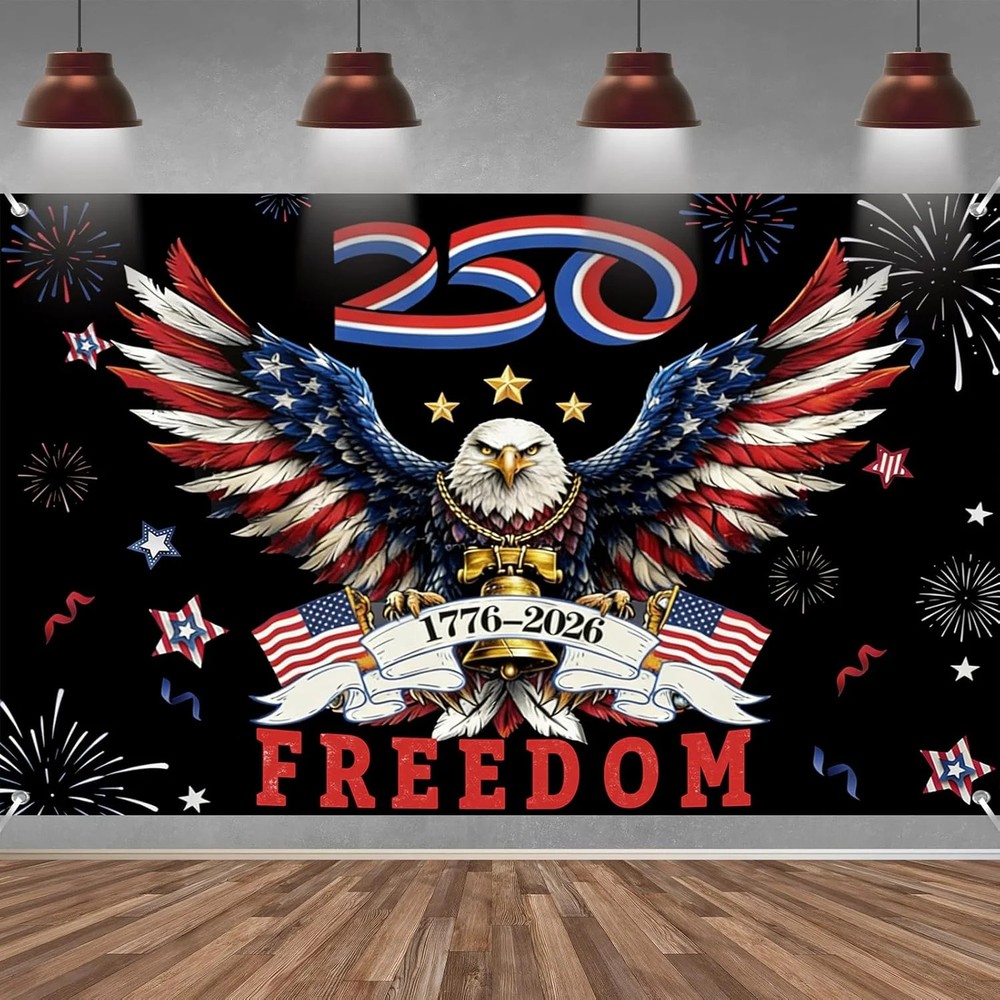 Large 250th Anniversary Backdrop Banner 250 Years of Freedom America Eagle 1776-