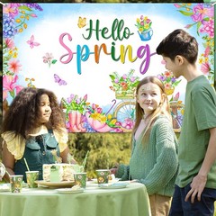 Hello Spring Banner Photo Backdrop 6 x 3.6 ft Colorful Floral Easter Holiday Par