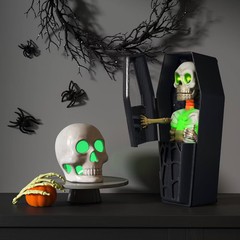 5″ Light and Sound Skeleton in Coffin Halloween Decorative Prop Black –