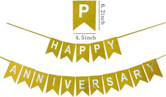 Happy Anniversary Banner Gold Glitter Banner for Anniversary Party Birthday Wedd