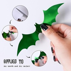 72PCS Halloween Bats Decoration, 4 Sizes PVC Green Orange Purple 3D Stickers