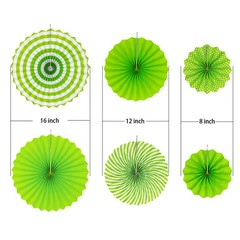 6-Pack Green Vintage Spiral Hanging Paper Fan Rosette Party Event Decorations
