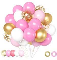 Pink and Gold Balloons Set, 50pcs 12 inch White Latex