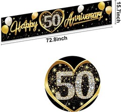 Happy 50th Wedding Anniversary Banner Decorations Black Gold 50th Anniversary