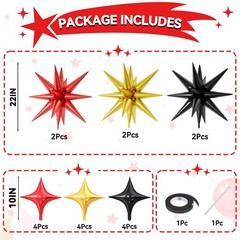 18 Pcs Black Red Star Balloons, Gold Red and Black Balloon with 6 Pcs 22-Inch…