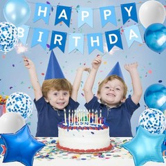 Blue Decorations for , Blue Happy Banner, Star Balloons and Confetti Latex Ba…