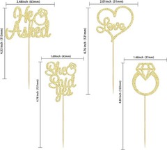 He Asked She Said Yes Cupcake Toppers Gold Glitter Diamond Ring Heart Love Ca…