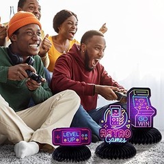 9 Pcs Neon Video Game Party Decorations Supplies Neon Video Game Honeycomb