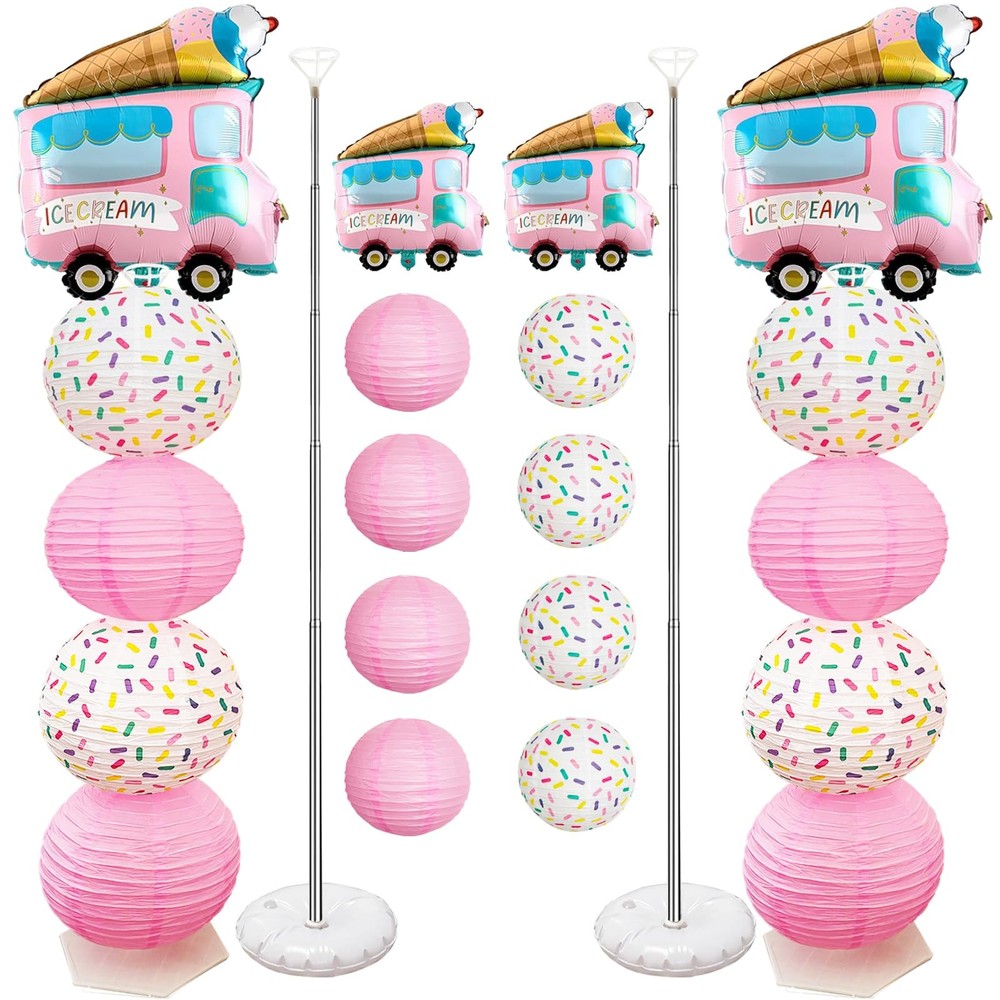 Ice Cream Balloon Column Stand Kit and Paper Lantern 2 Sets 5 Feet with Reusa…