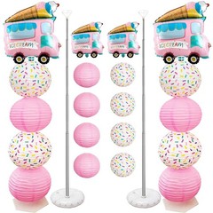 Ice Cream Balloon Column Stand Kit and Paper Lantern 2 Sets 5 Feet with Reusa…
