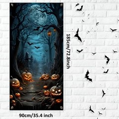 Halloween Door Decorations Horror Moon Night Dead Tree Scary Cemetery Pumpkins D