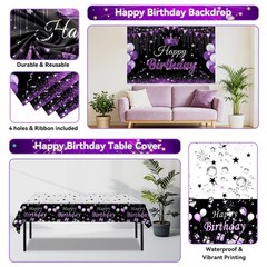 Black and Purple Decorations for Girls Men, Purple and Silver Party Decoratio…