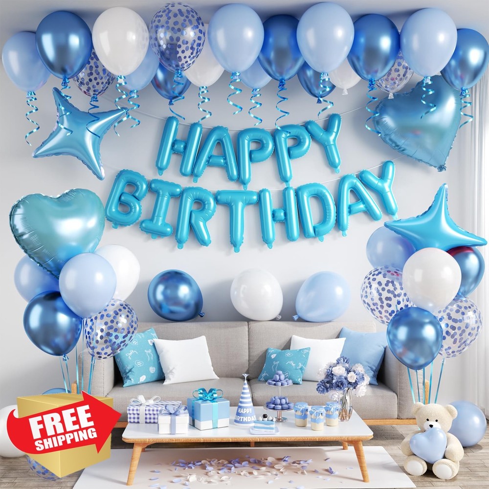 Paready Blue White Birthday Decorations