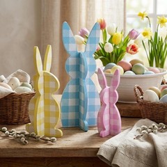 Wooden Easter Bunny Decor Table Centerpiece Tiered Tray Home 58 Inch 3 PCS