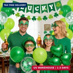 47Pcs St Patricks Day Decorations Shamrock Garland Banner Green Balloons Dark Gr