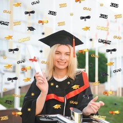 Black and Orange Graduation Confetti 2026, 1000 Pcs Class of 2026 Orange Black