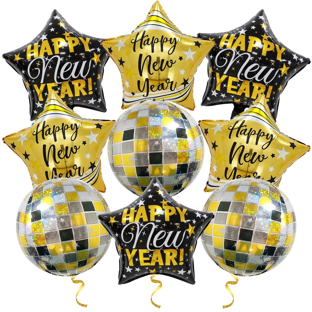 Black and Gold Happy New Year Balloons 2026, 18 Inch New Years Decorations, 2…