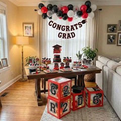 Graduation Decorations Class of 2026 Red and Black Balloon Boxes for High
