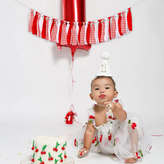 Red and White Gingham Fabric Banner – Checkered High Chair Banner Party Decorati