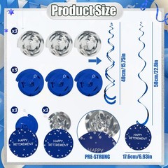 Retirement Party Decorations Banner Hanging Swirls Blue Silver Kit