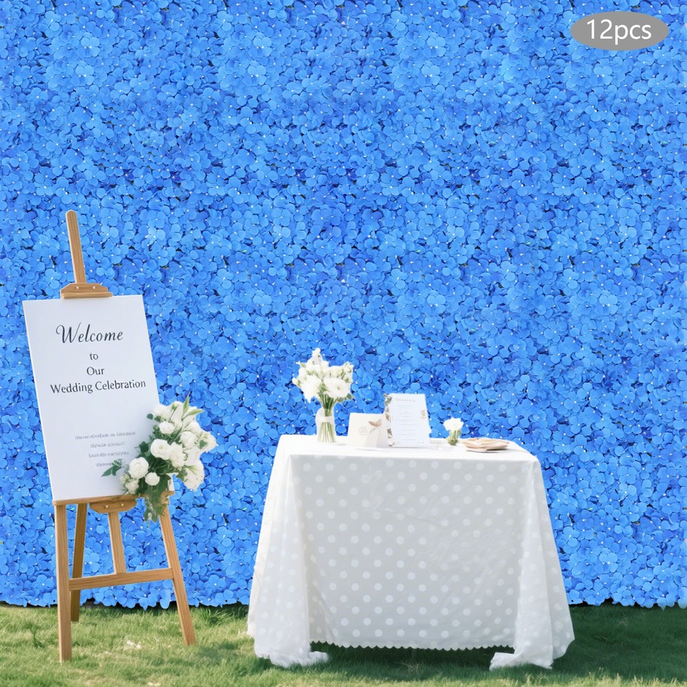 12PCS Artificial Hydrangea Wall Panels, Dark Blue, Handmade Silk Flowers 24x16in