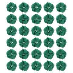 30Pcs 2″ Chiffon Flowers with Rhinestone Pearl Sewing Fabric Flowers Dark Green