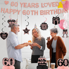 Happy 60Th Birthday Decorations for Women – Black Rose Gold 60 Years Loved Happy