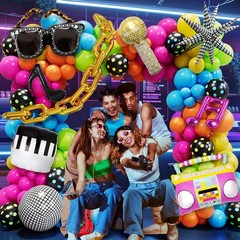 90s 80s Disco Theme Party Decorations, 156pcs Balloon Arch Kit with Disco Ball,