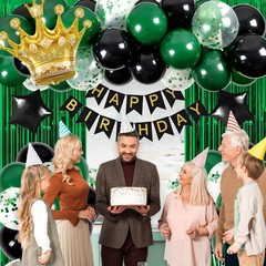 Green Happy Decorations for Men with Happy Banner, Fringe Curtains, Star Foil…