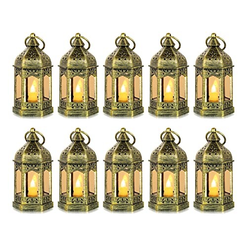 Mini Lanterns Decorative for Centerpiece:pcs Hanging Small Lantern 10 Gold