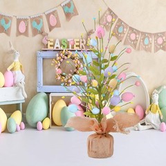 17’’ Easter Egg Table Tree Easter Decorations with Artificial Eggs Greenery Leav