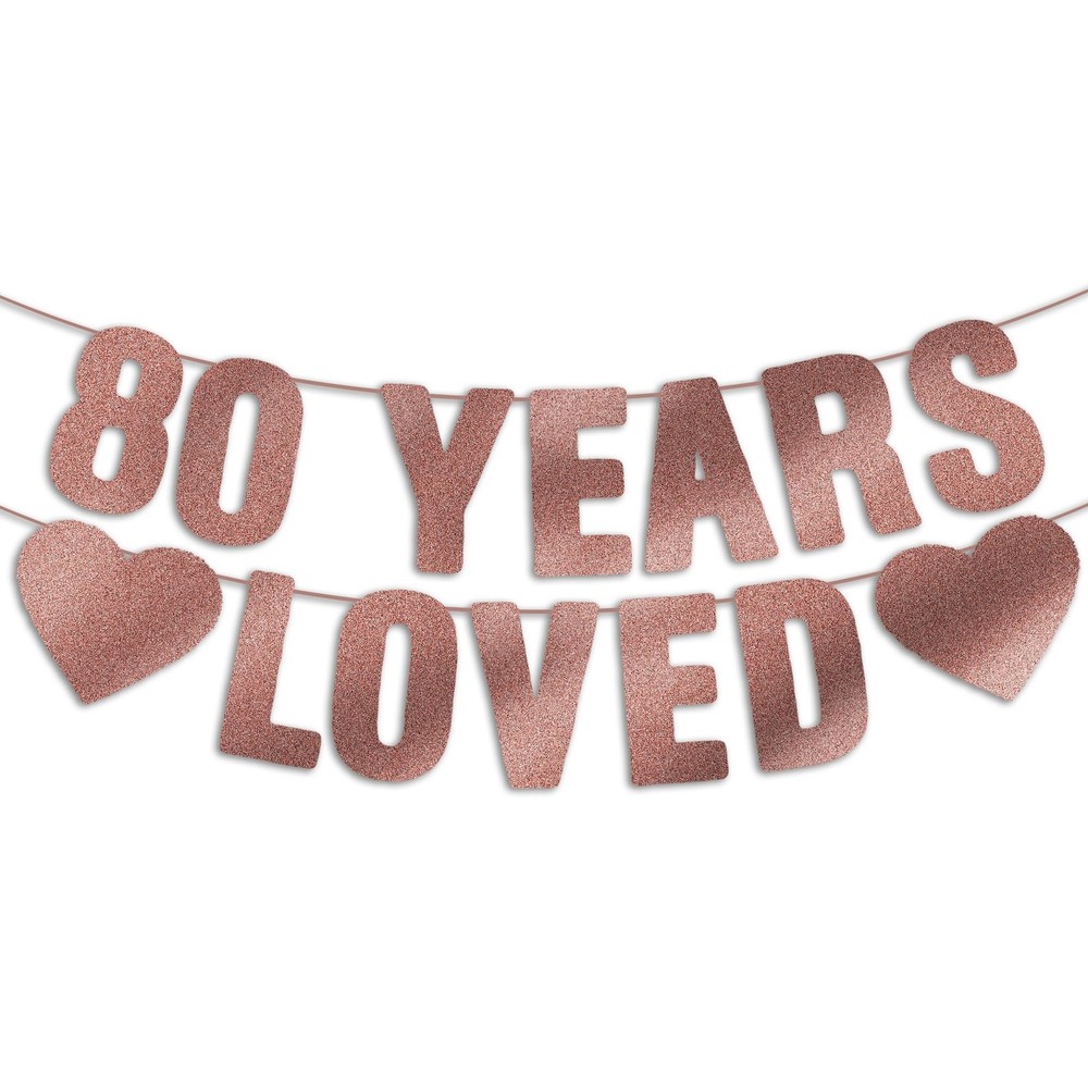 Pre-Strung 80th Birthday Banner – Rose Gold Glitter, Happy 80th Birthday Deco…